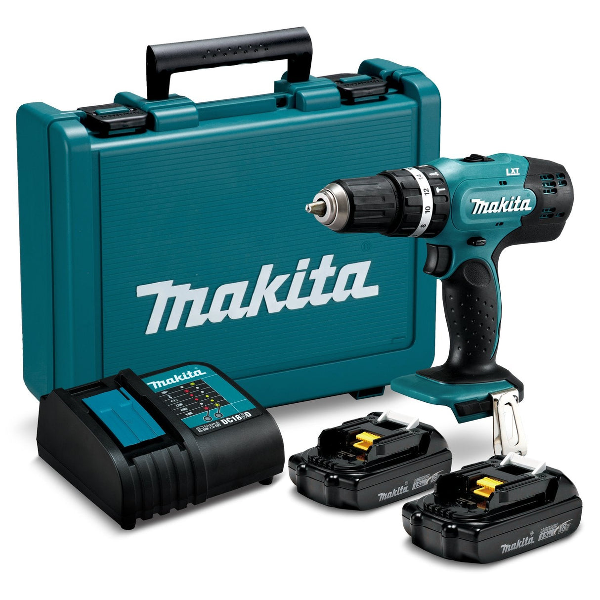 Taladro Atornillador Percutor 18V con 2 Baterías 1,5 Ah Makita