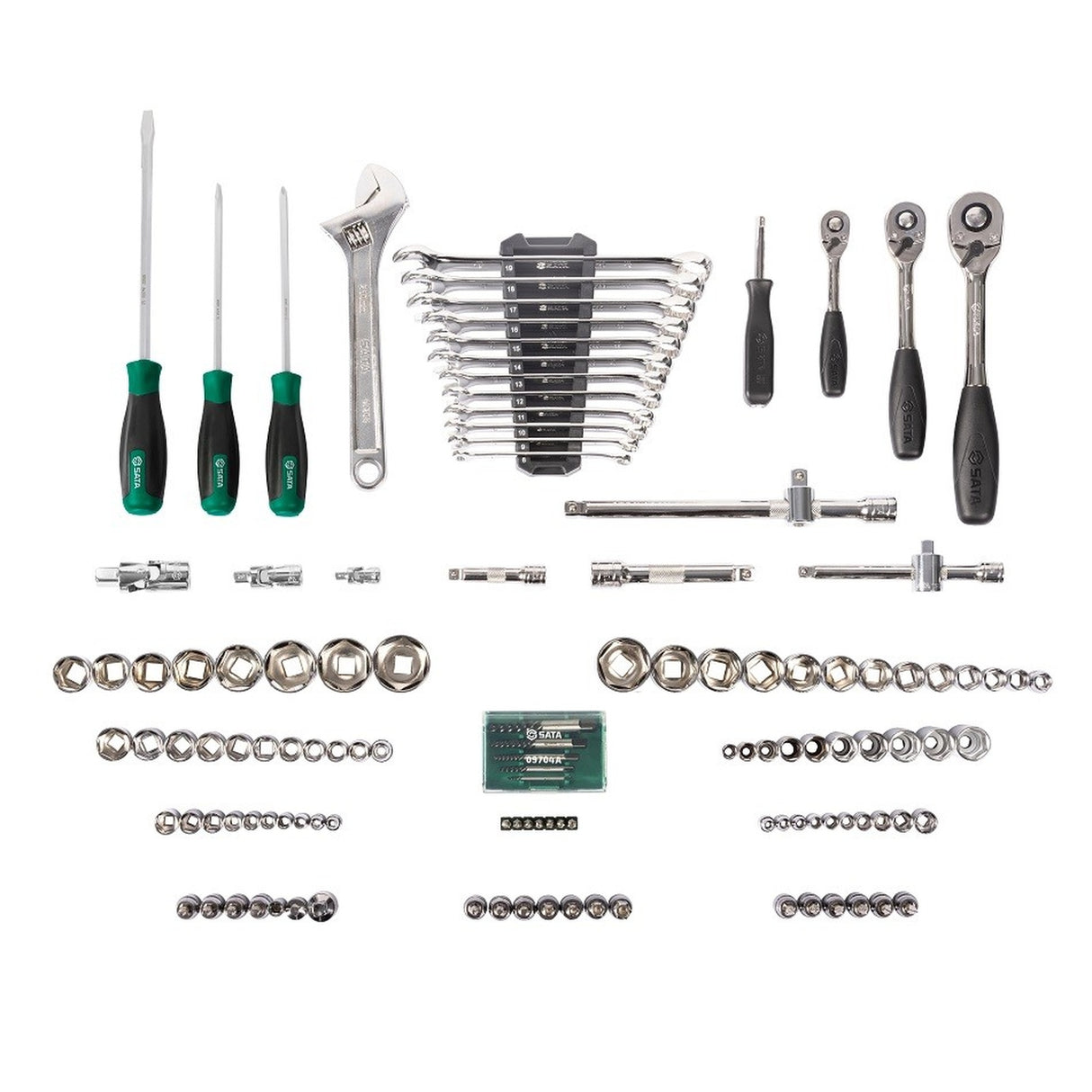 Juego Dados Hexagonal mm pulg 1/4"-3/8"-1/2" 124Pzs Sata