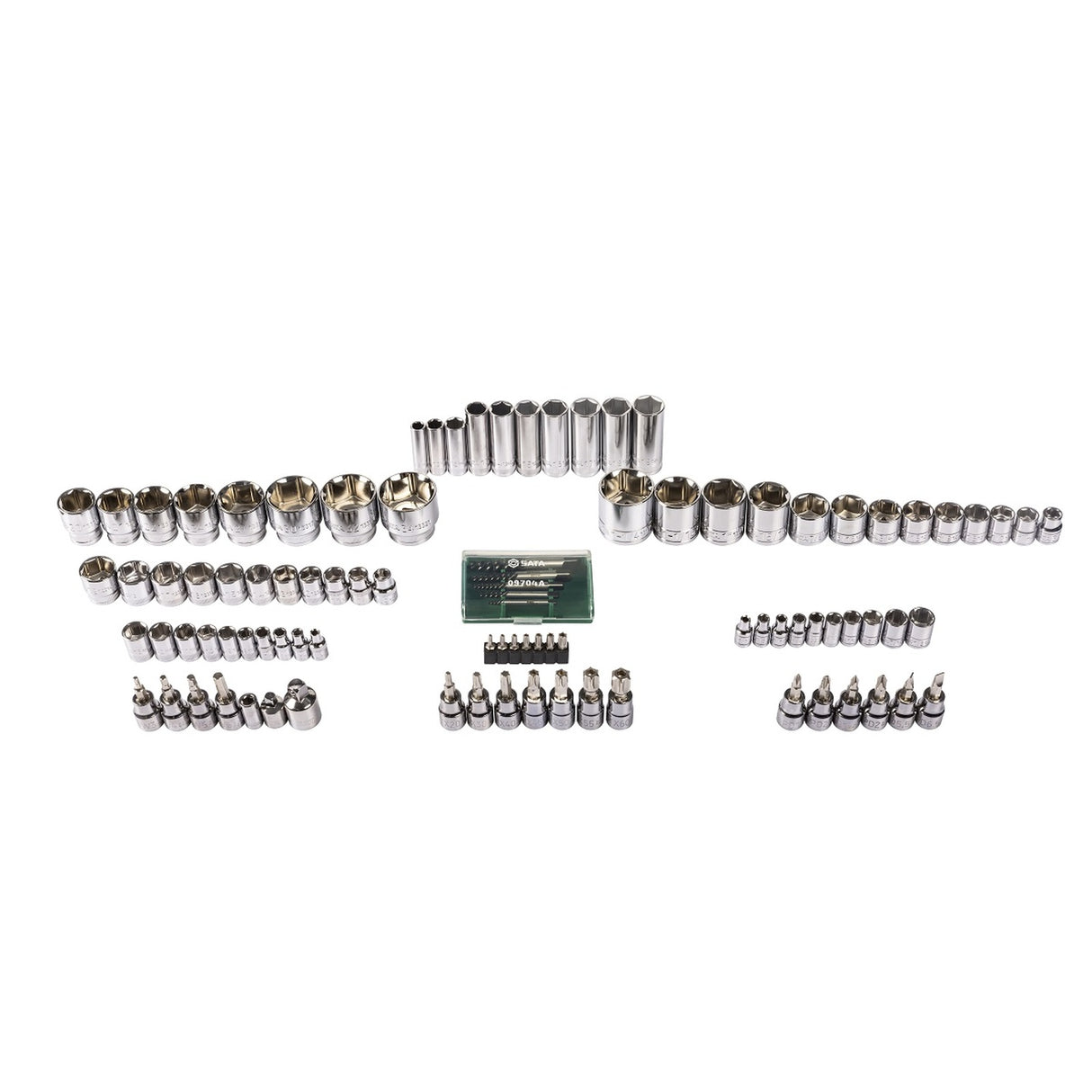 Juego Dados Hexagonal mm pulg 1/4"-3/8"-1/2" 124Pzs Sata