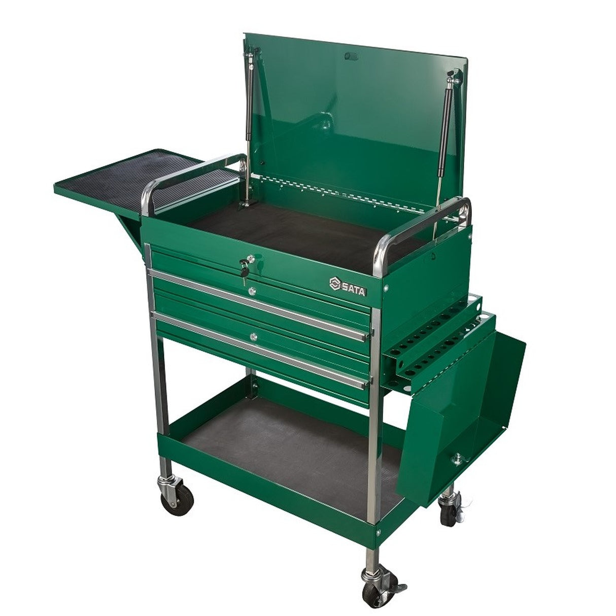 Carro Metálico Mesa Lateral 2 Cajones y Baúl 1336x416x94mm Sata