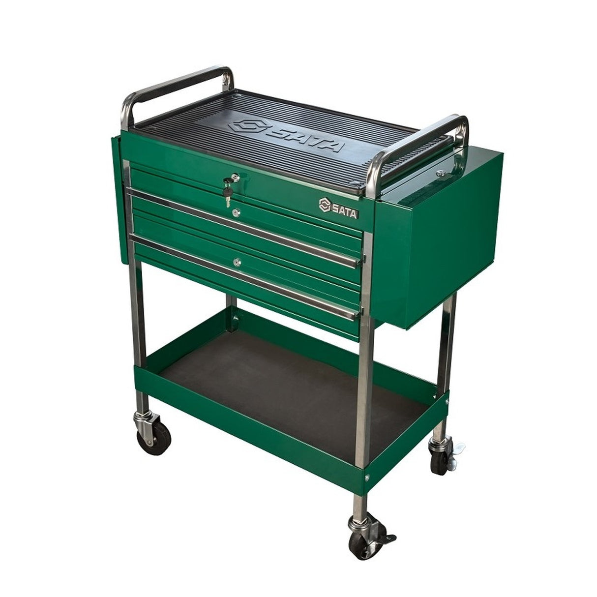 Carro Metálico Mesa Lateral 2 Cajones y Baúl 1336x416x94mm Sata