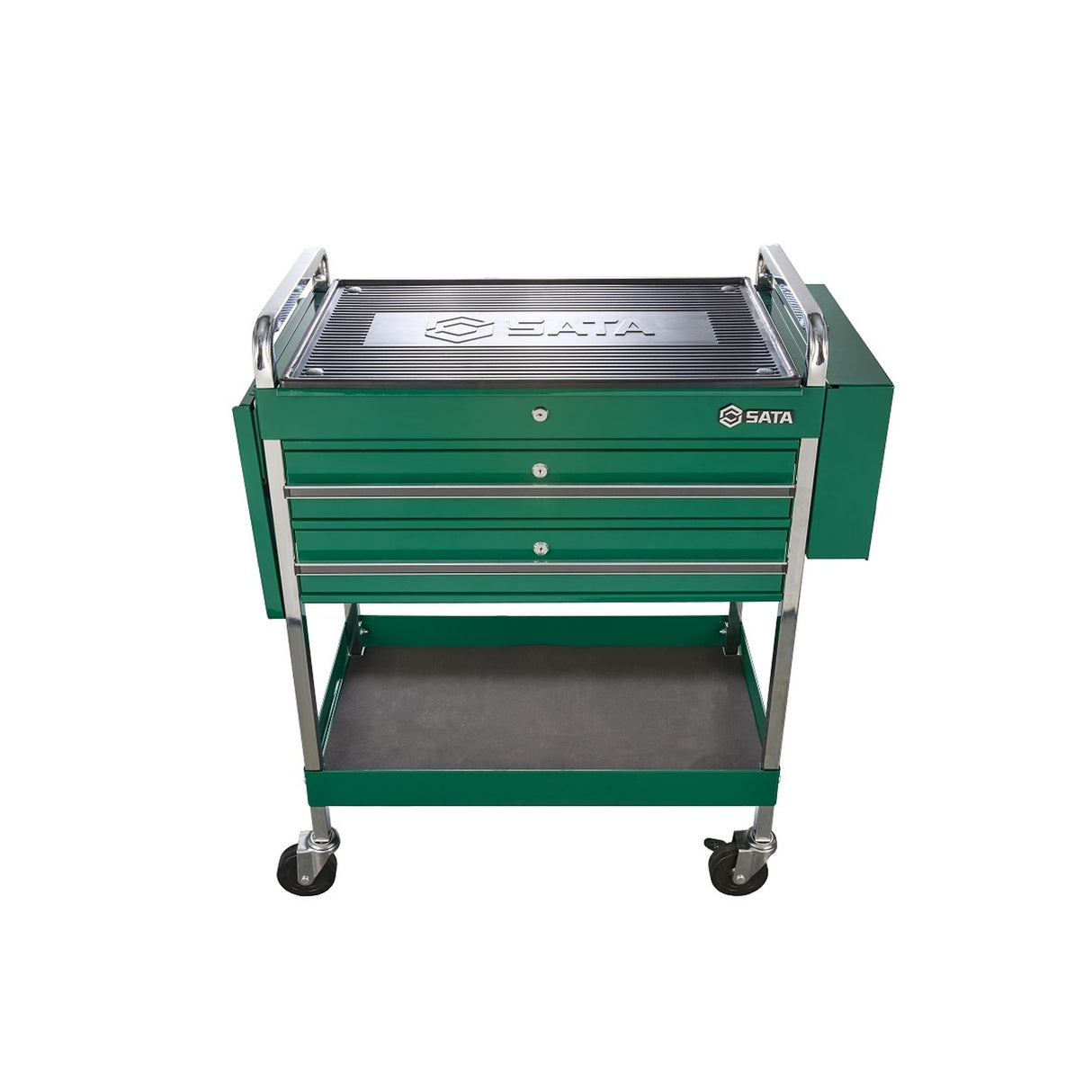 Carro Metálico Mesa Lateral 2 Cajones y Baúl 1336x416x94mm Sata