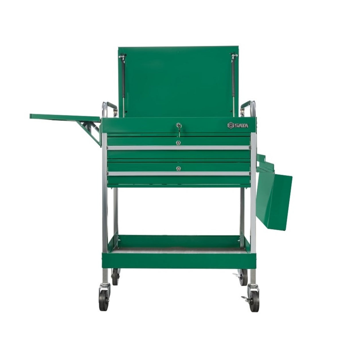 Carro Metálico Mesa Lateral 2 Cajones y Baúl 1336x416x94mm Sata