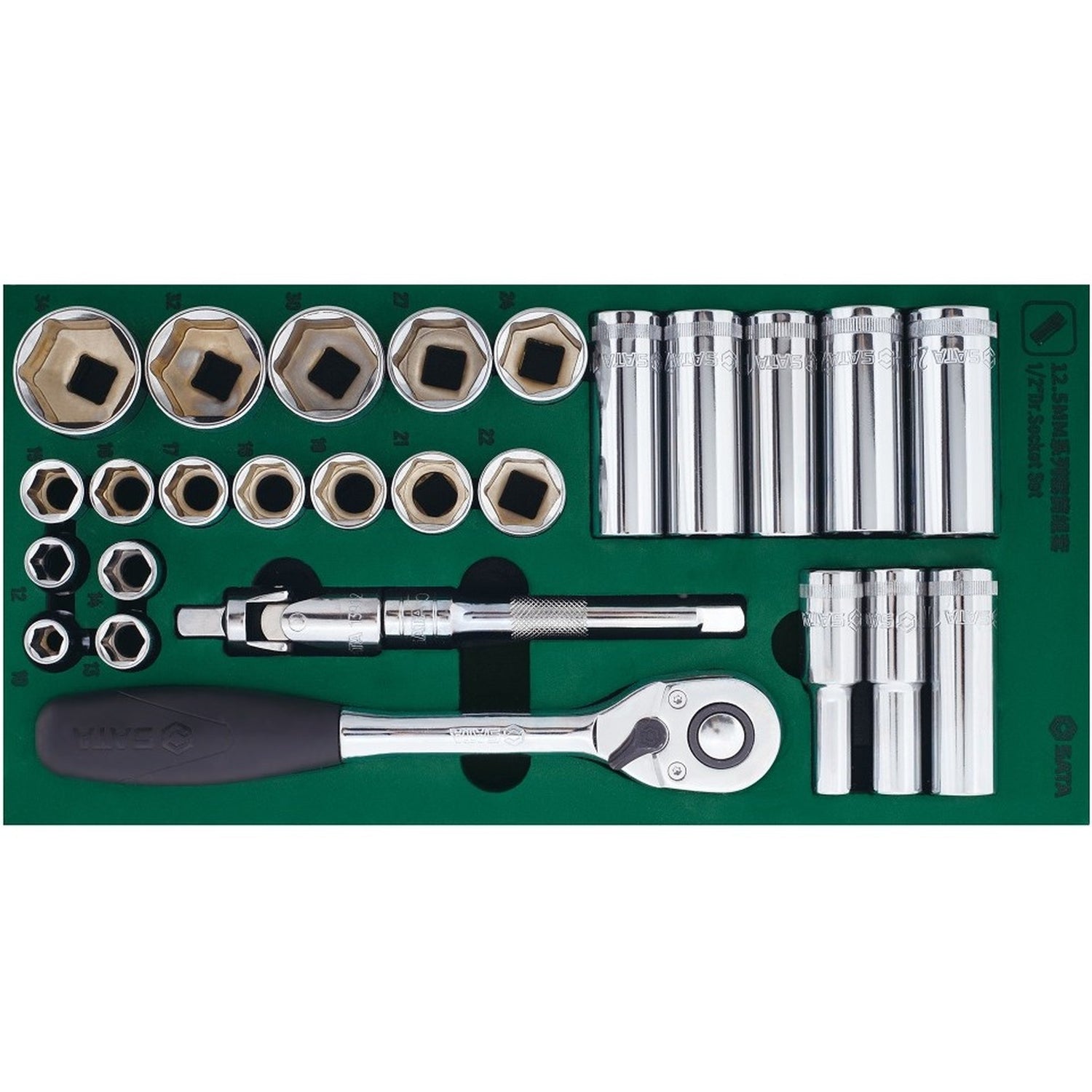 Juego Dados Hexagonal 1/2" 10-34mm 27Pzs Sata