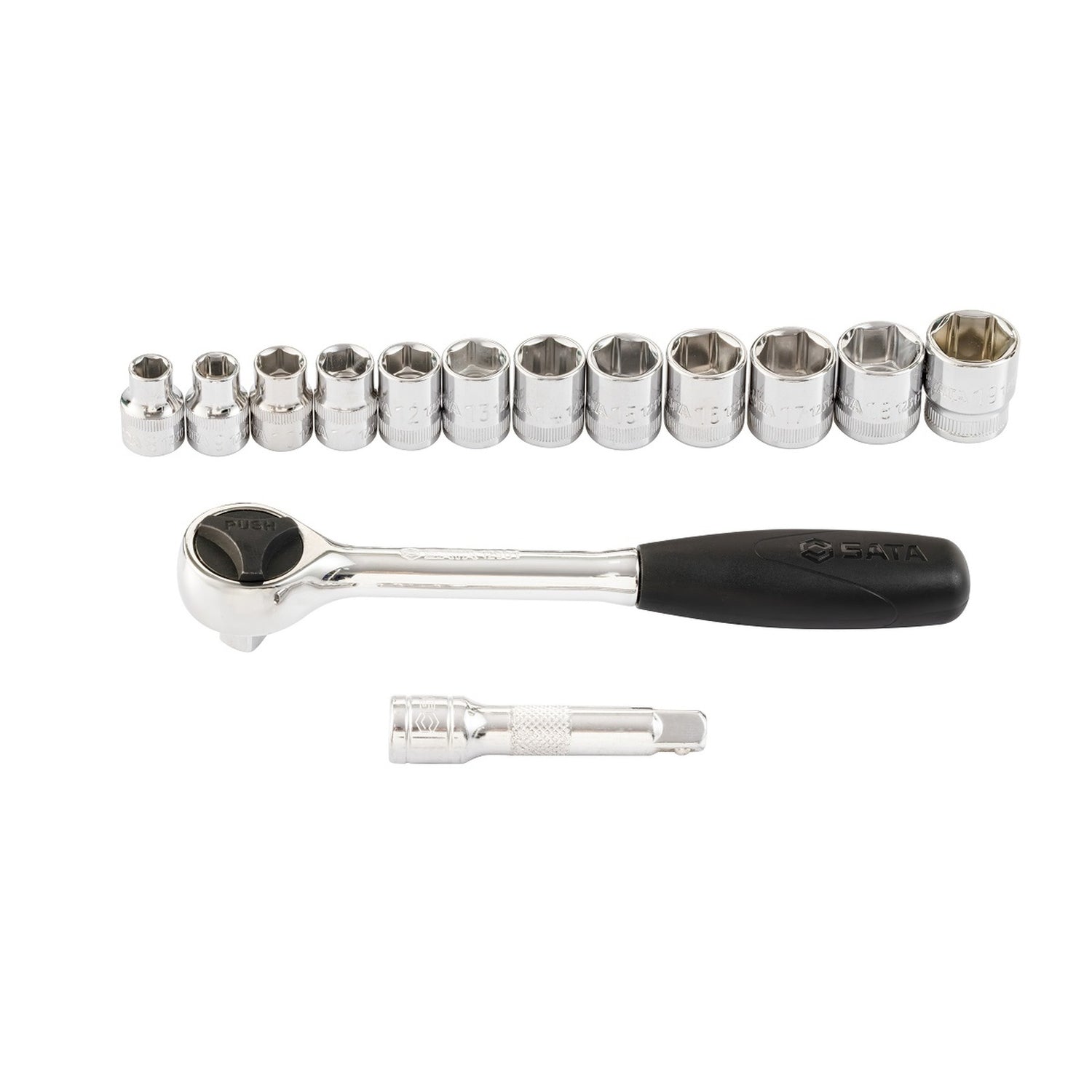 Juego Dados Hexagonal 3/8" 8-19mm 14Pzs Sata