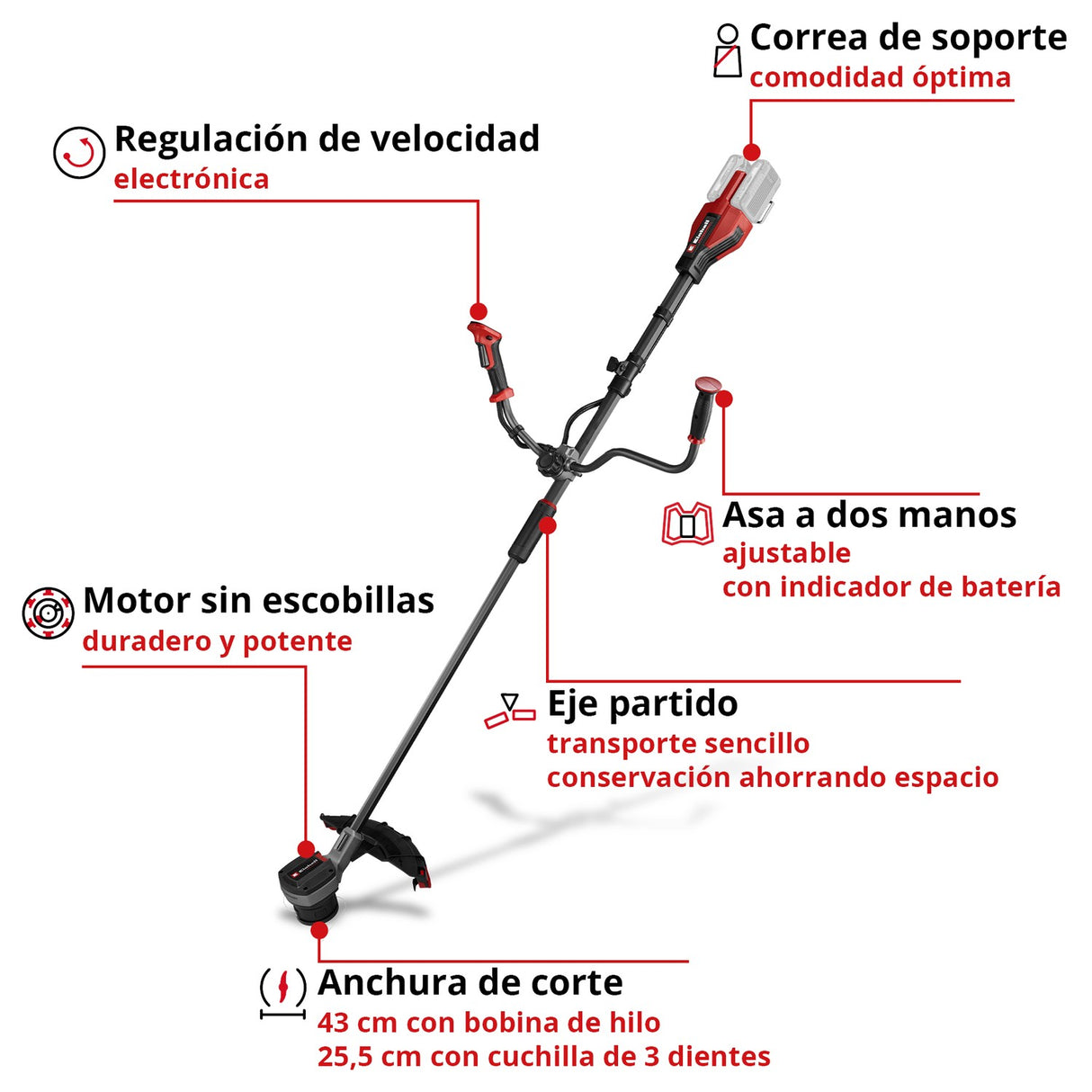 Desbrozadora Inalámbrica 2x18V 430 mm GP-BC 36/430 Solo Einhell - detalle 2