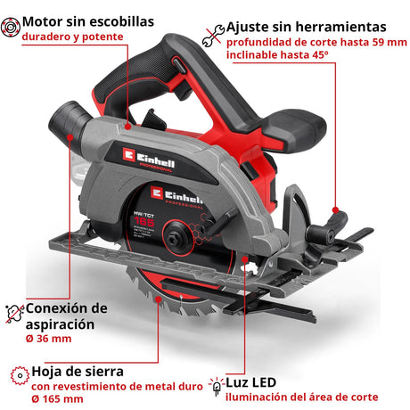 Sierra Circular Inalámbrica 18V 165 mm TP-CS 18/165 Solo Einhell - detalle 5