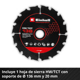 Sierra Circular Inalámbrica 18V 136 mm TP-CS 18/136-C Solo Einhell - detalle 2