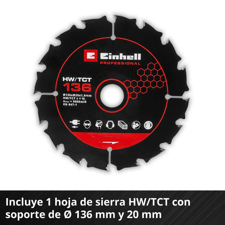 Sierra Circular Inalámbrica 18V 136 mm TP-CS 18/136-C Solo Einhell - detalle 2