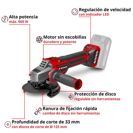 Esmeril Angular Inalámbrico 18V 125 mm TP-AG 18/125 CE Q Solo Einhell - detalle 2