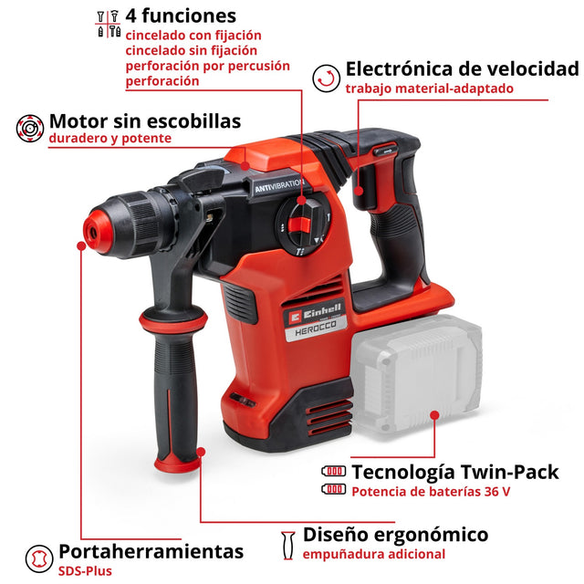 Rotomartillo Inalámbrico 2x18V 3,2 J 28 mm SDS-Plus HEROCCO 36/28 Einhell
