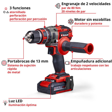 Kit Taladro Percutor Inalámbrico 18V 80 Nm TP-CD 18/80 2x2,0Ah Einhell - detalle 3