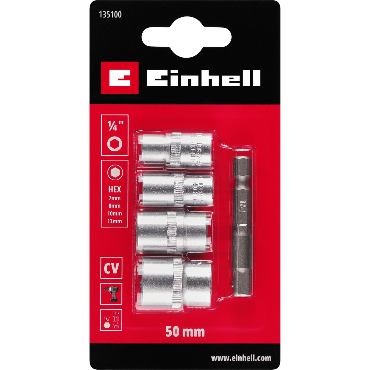 Set Dados Hexagonales 7-13 mm + Adaptador 50 mm Einhell - detalle 2