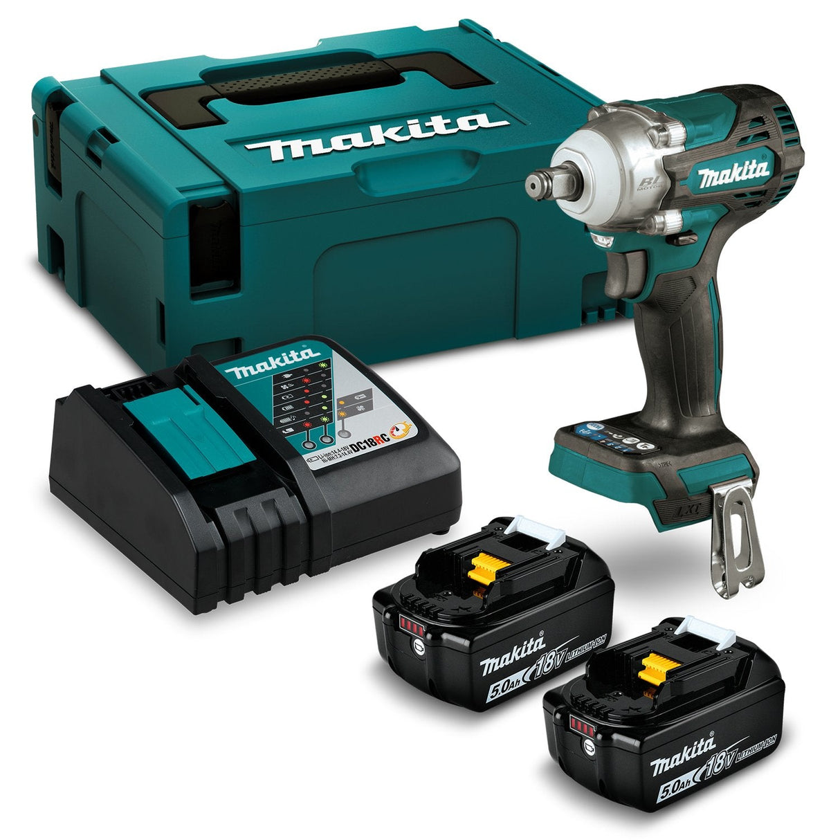 Llave de Impacto 330 Nm con 2 Baterias 5,0 Ah Makita