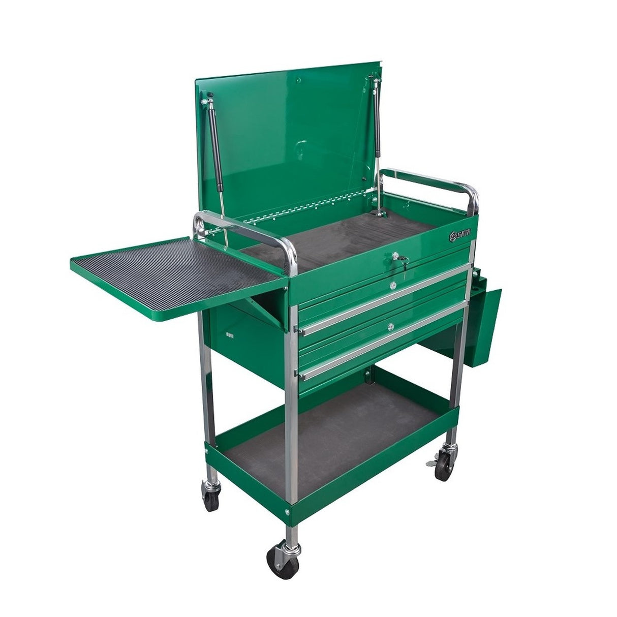 Carro Metálico Mesa Lateral 2 Cajones y Baúl 1336x416x94mm Sata