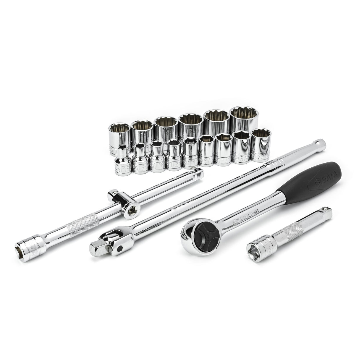 Juego Dados Hexagonal Y 12 Puntas 1/2" 5/16"-1.1/4" 20Pzs Sata